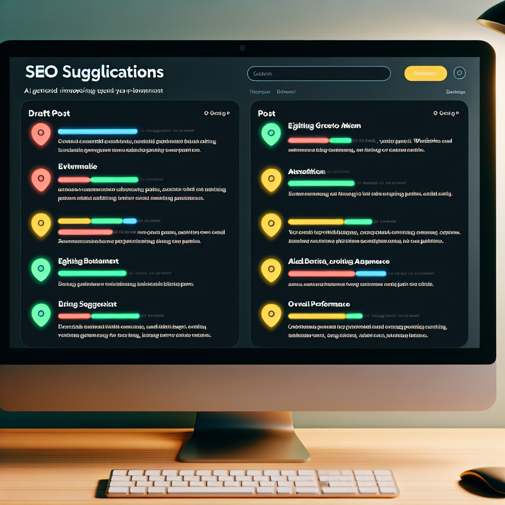 WordPress dashboard showing AI-generated content drafts and SEO optimization