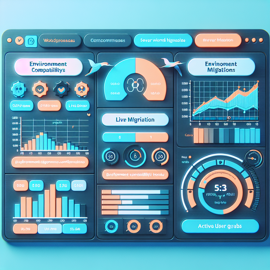 AI dashboard showing WordPress environment analysis and migration progress