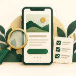 Illustration of a mobile homepage with a magnifying glass and a checklist.