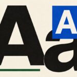 Large black Aa letters on ivory beside white Aa letters on a blue panel.