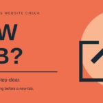 Coral poster reading New tab? with an outward arrow and a reminder to warn visitors before a link opens another tab.
