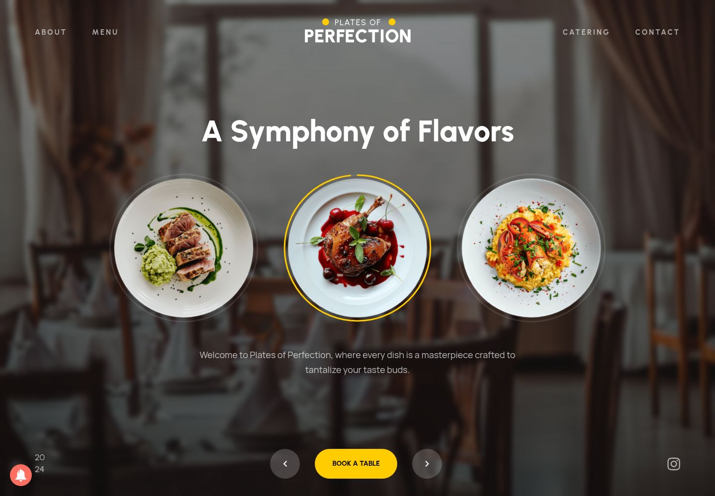 Restaurant design demonstration showing colourful food photography against a dark background